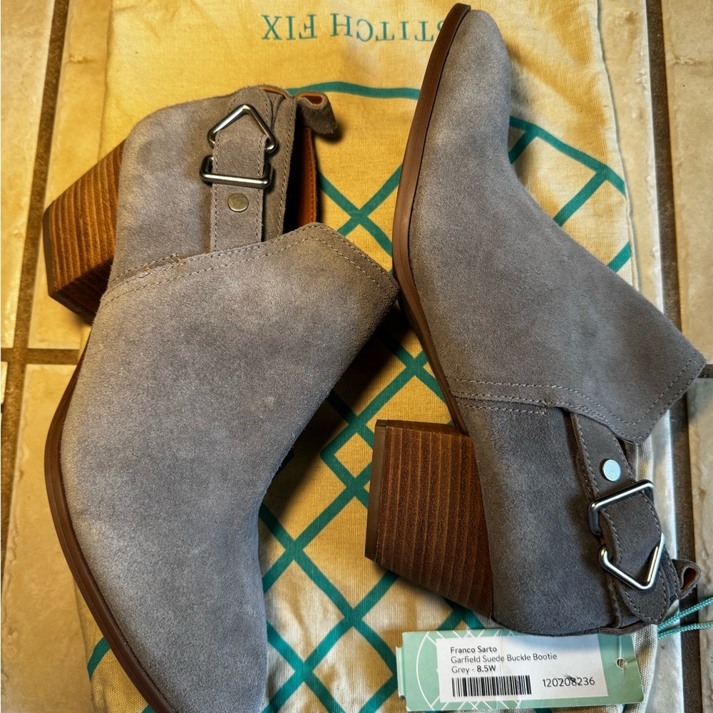 Franco Sarto Grey Suede Ankle Booties Sz-8.5 New w/out box